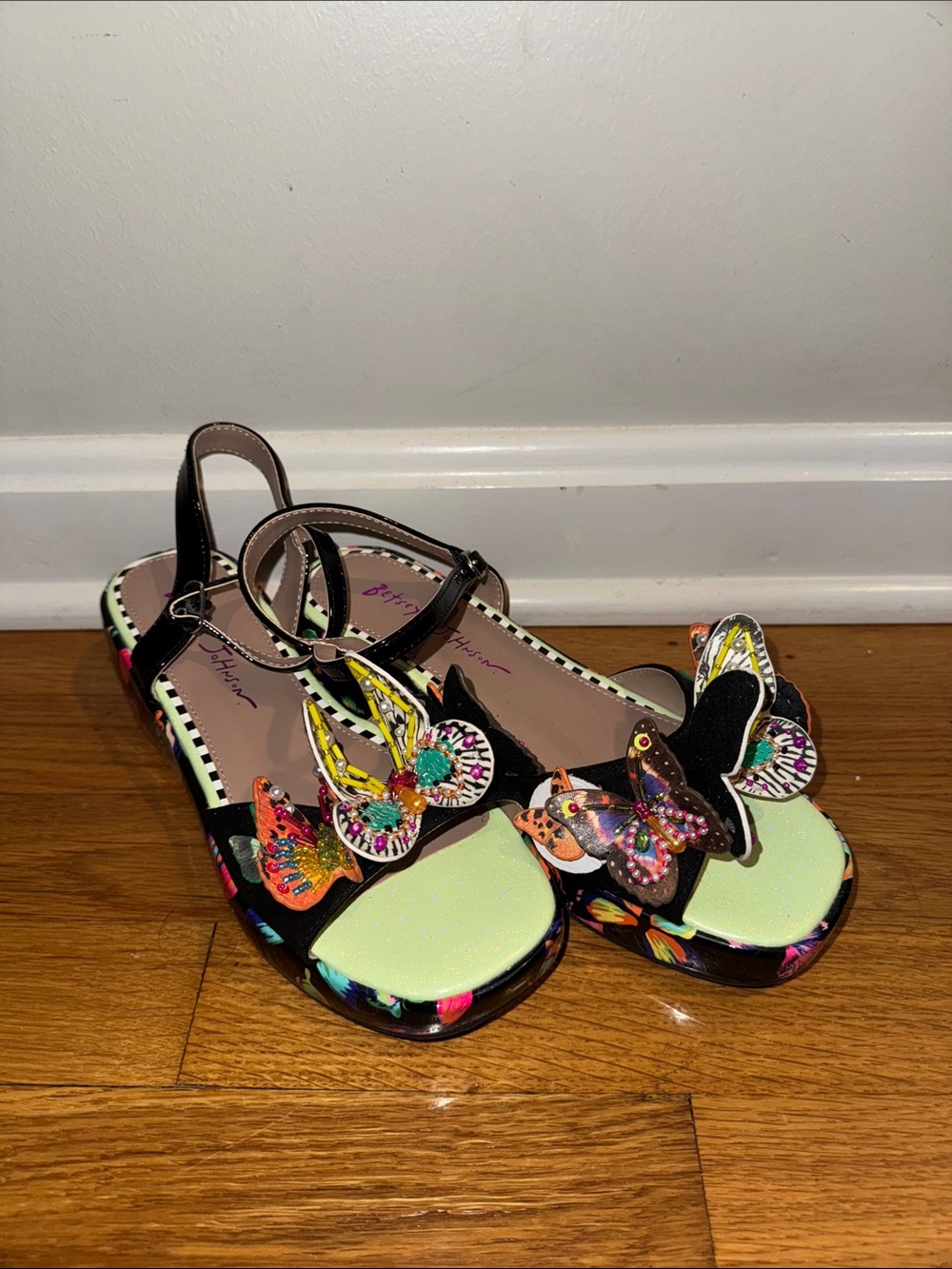 Girls Black Sandals with Colorful Butterfly Accents NEVERWORN